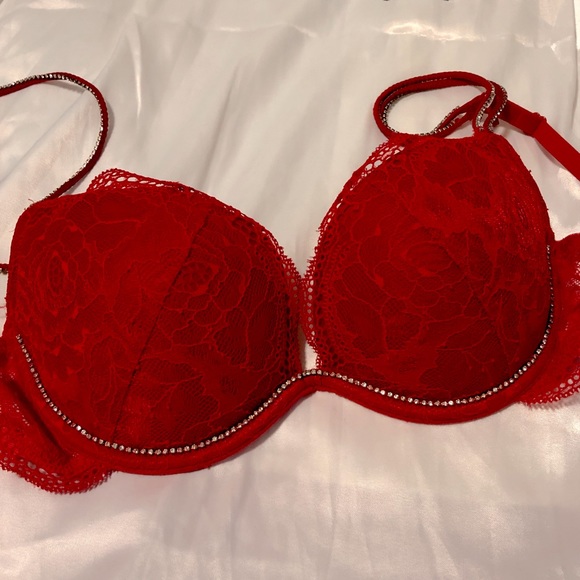 Red La Senza Lace Padded Bra w/ Gems